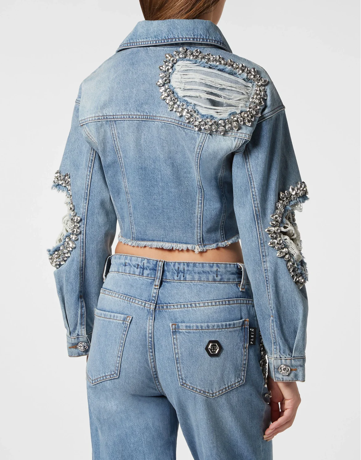Denim Cropped Jacket with Stones, цвет: Серый