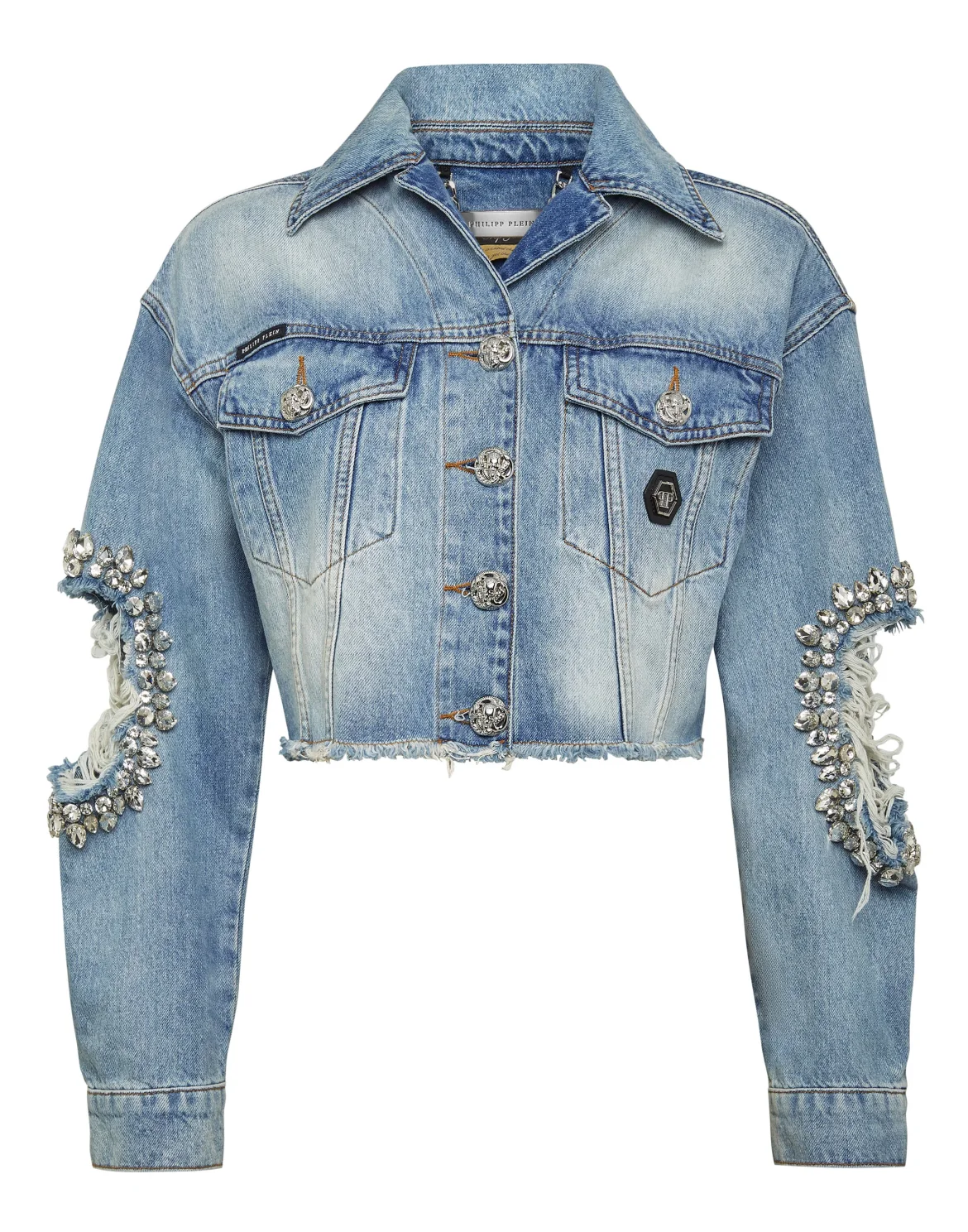 Denim Cropped Jacket with Stones, цвет: Серый