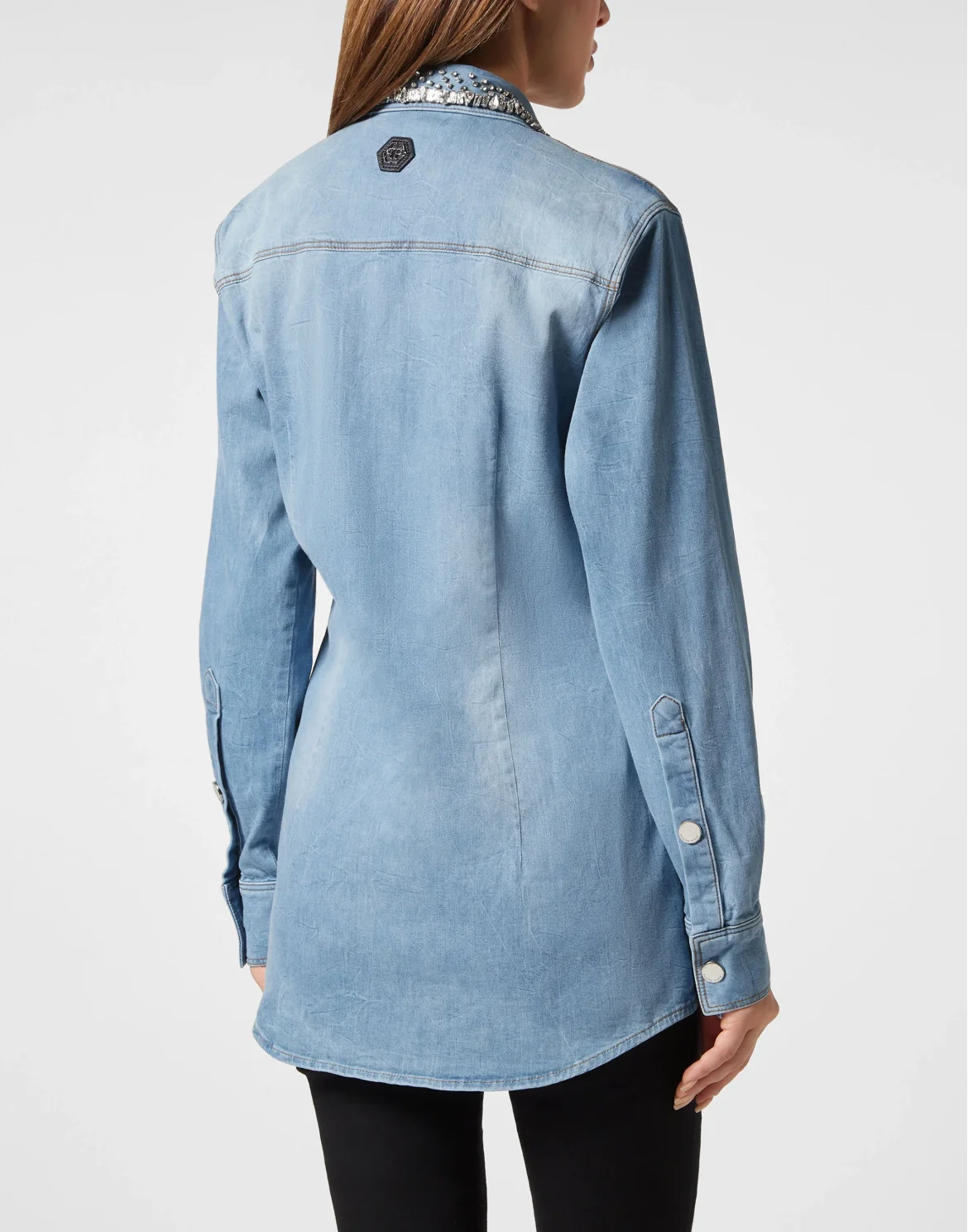 Crystal Collar Denim Shirt LS, цвет: Серый