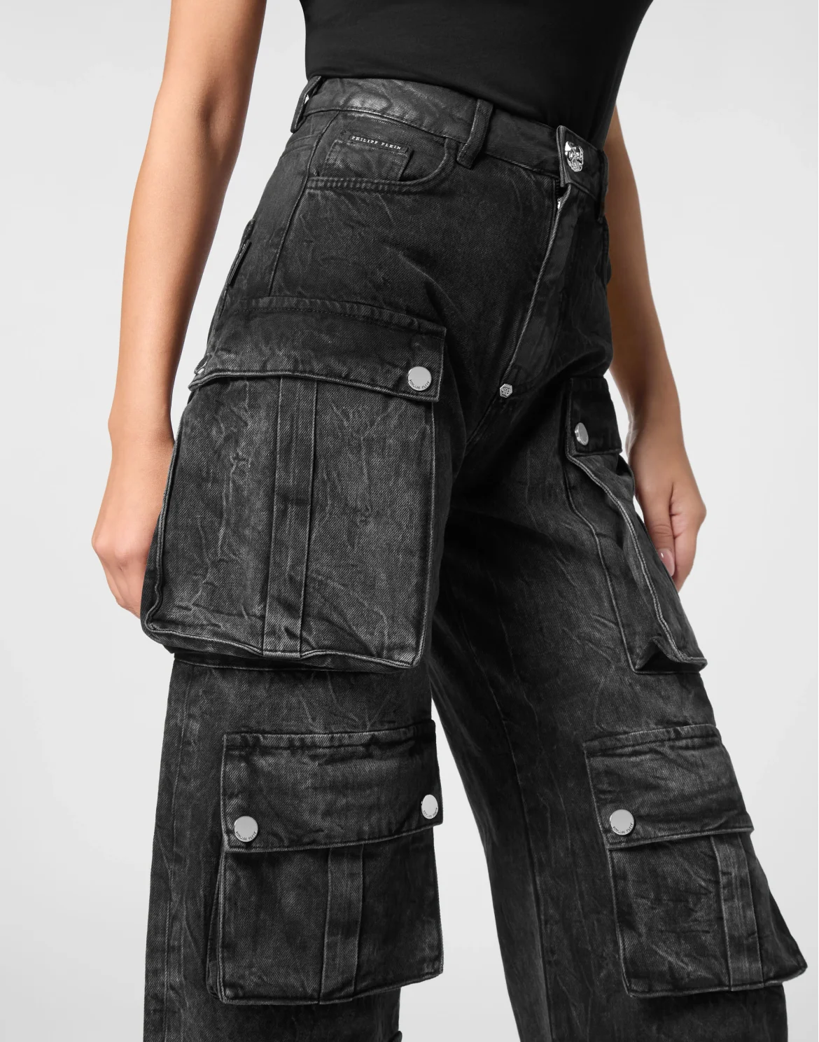 Denim Oversize Cargo Trousers, цвет: Черный