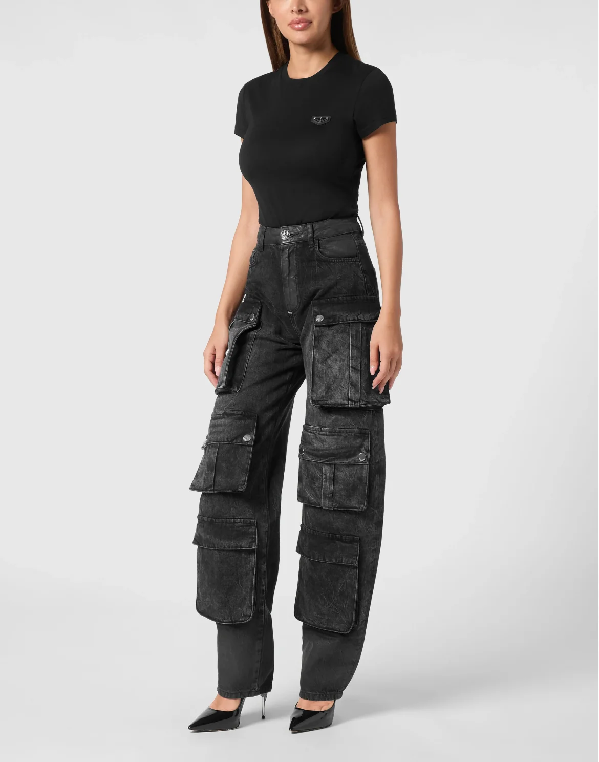 Denim Oversize Cargo Trousers, цвет: Черный