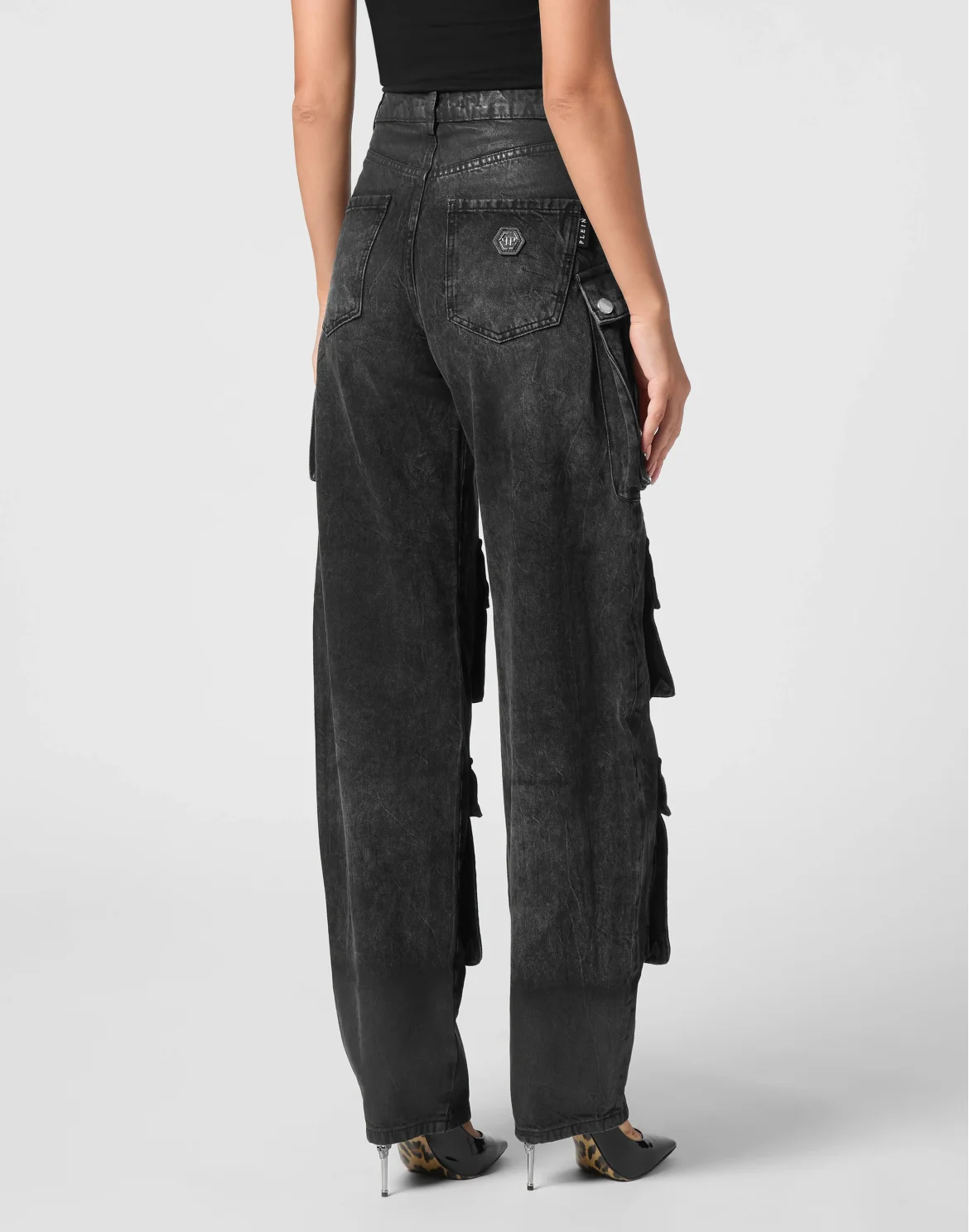Denim Oversize Cargo Trousers, цвет: Черный