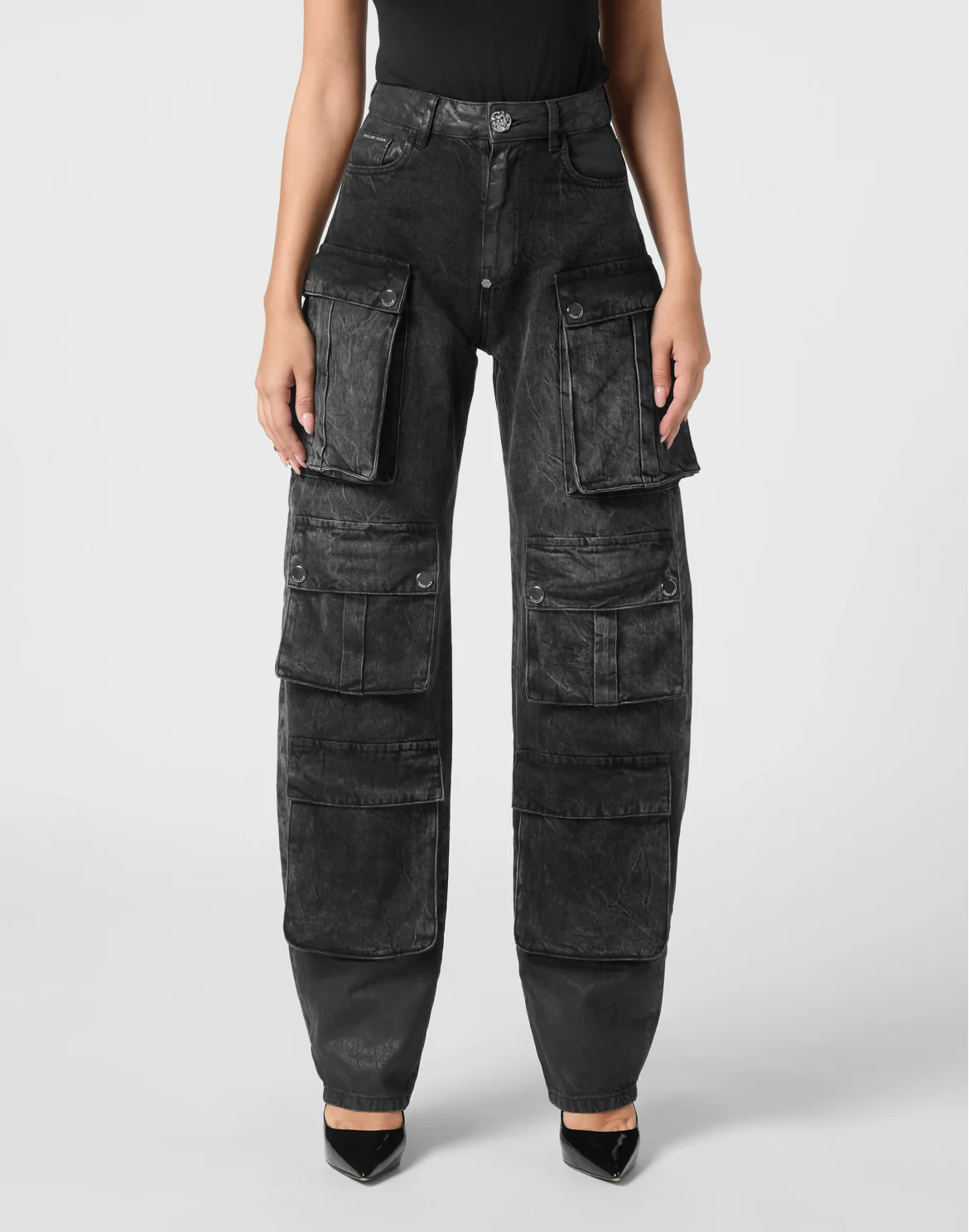 Denim Oversize Cargo Trousers, цвет: Черный