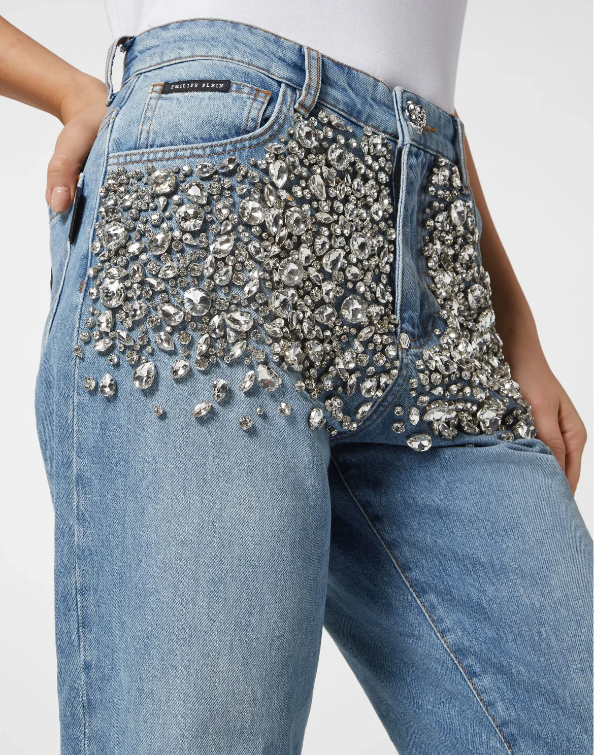 Crystal Stones Mom Fit Trousers, цвет: Серый