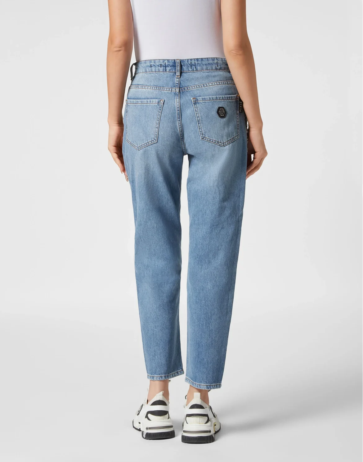 Crystal Stones Mom Fit Trousers, цвет: Серый