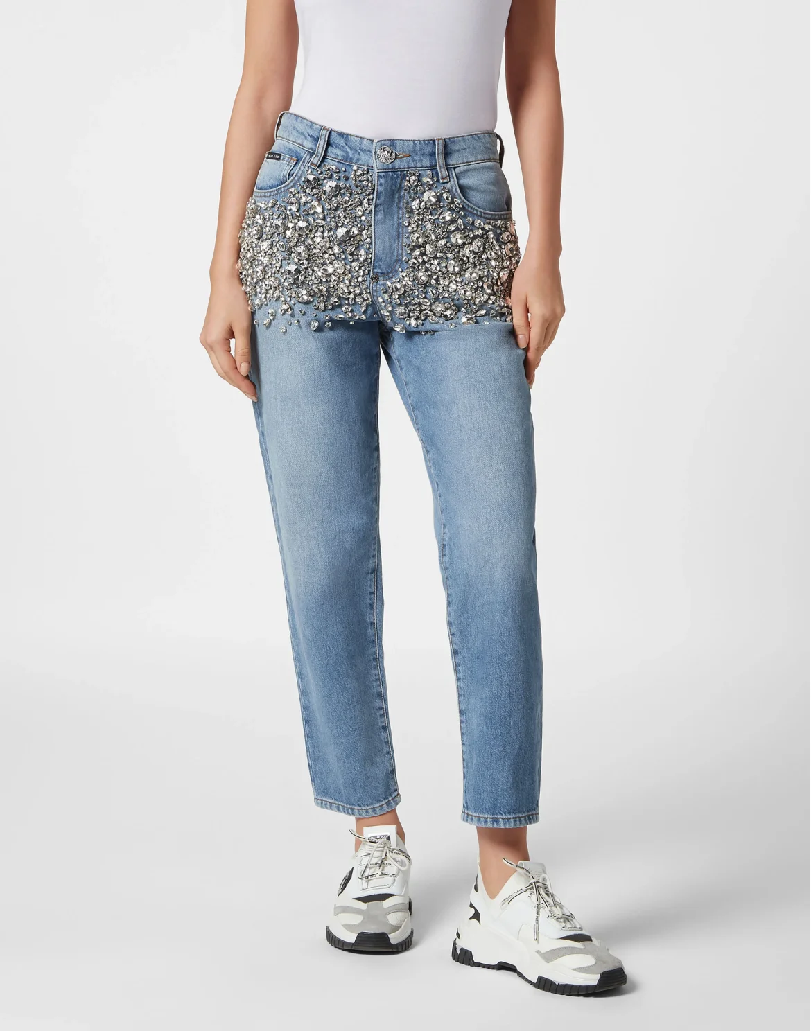 Crystal Stones Mom Fit Trousers, цвет: Серый