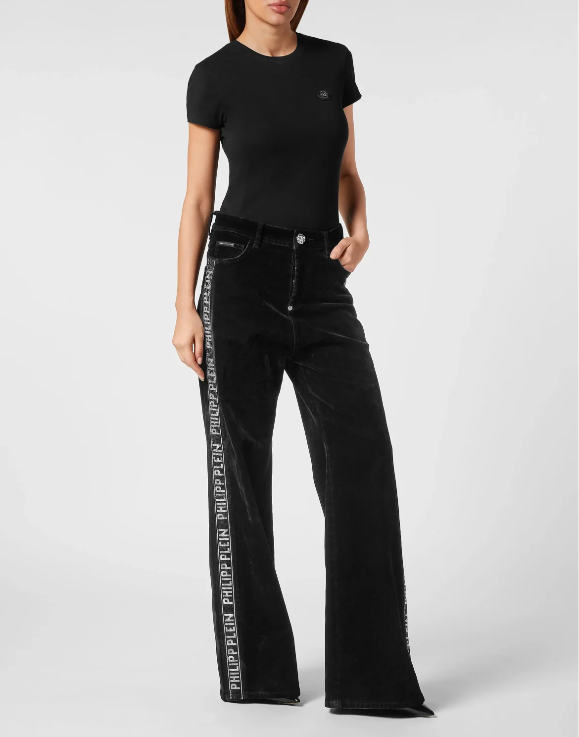 Denim Skater Fit Trousers Crystal Plein, цвет: Черный