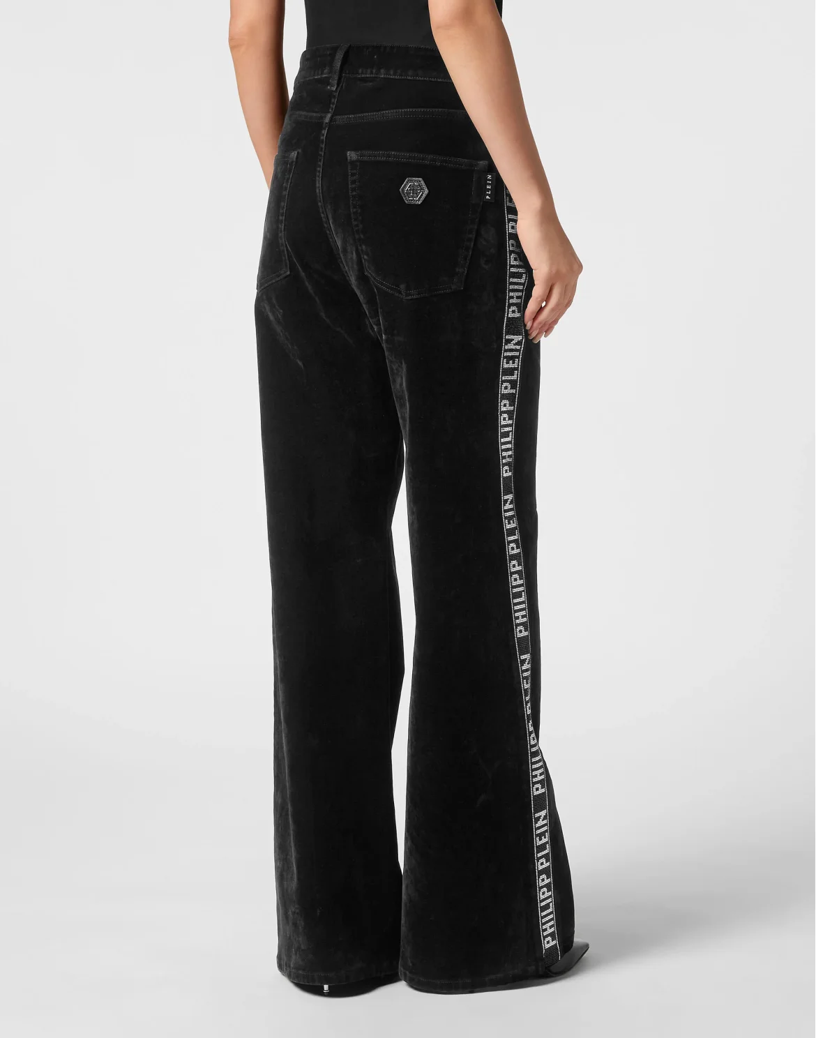 Denim Skater Fit Trousers Crystal Plein, цвет: Черный