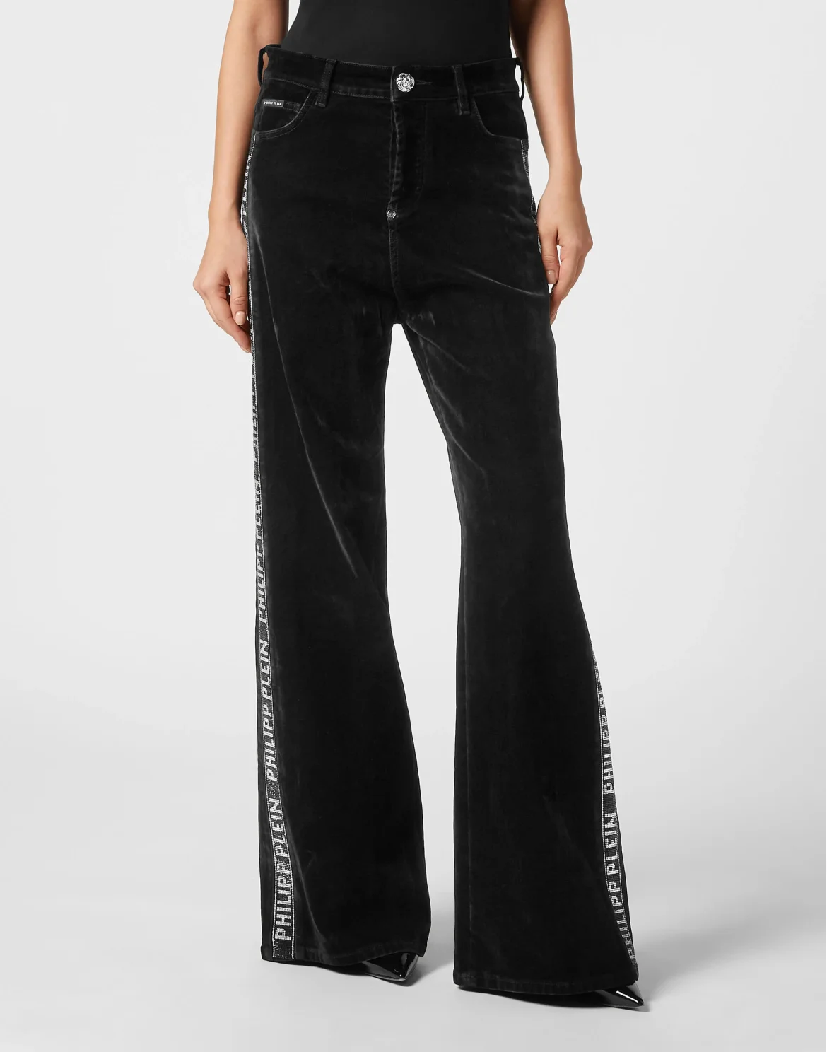 Denim Skater Fit Trousers Crystal Plein, цвет: Черный