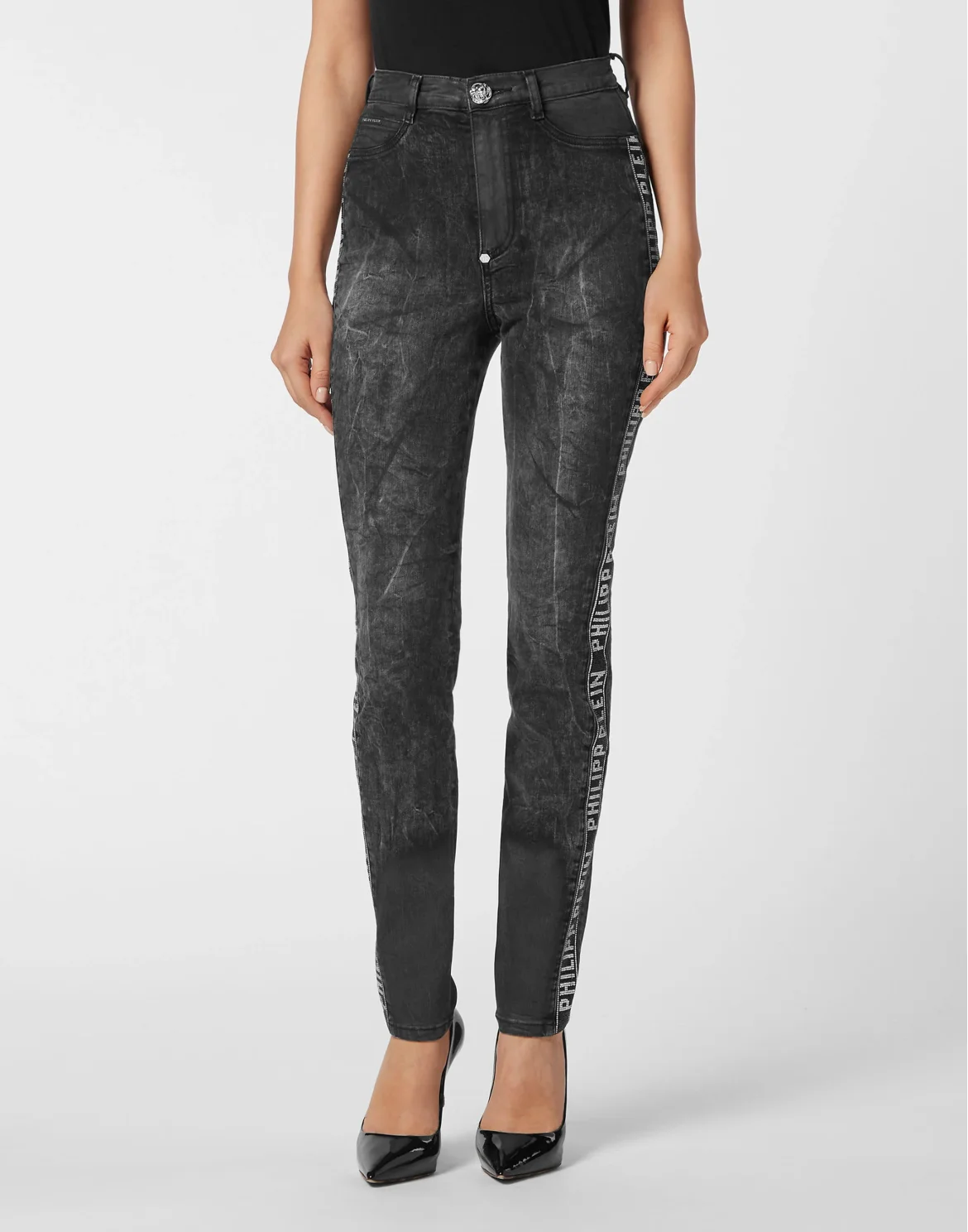 Super High Waist Jegging Crystal Plein, цвет: Черный