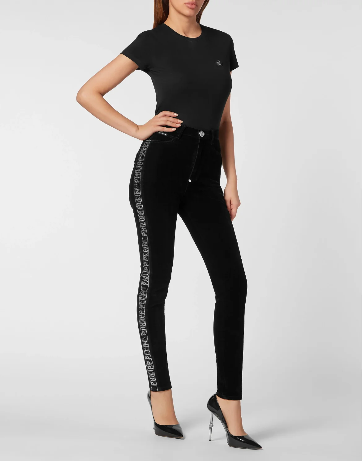 Super High Waist Jegging Crystal Plein, цвет: Черный