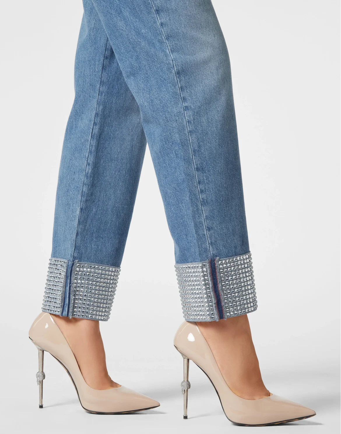 Denim Trousers Strass Loose Fit Heart, цвет: Серый