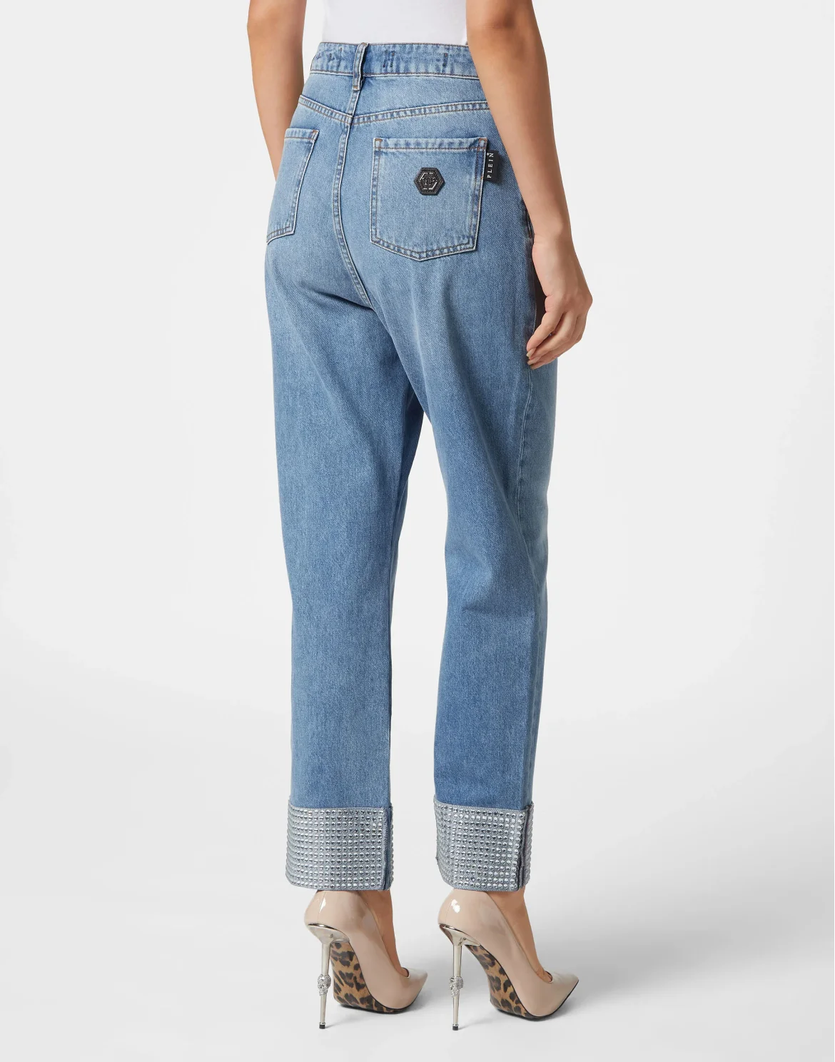 Denim Trousers Strass Loose Fit Heart, цвет: Серый