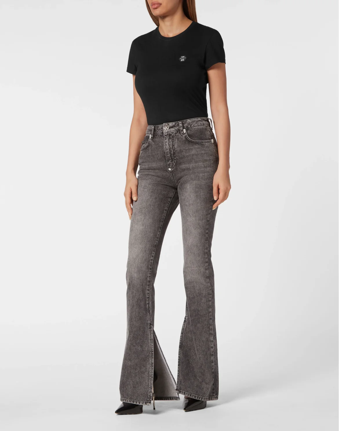 Crystal Skull Denim Flaire Fit Trousers, цвет: Черный