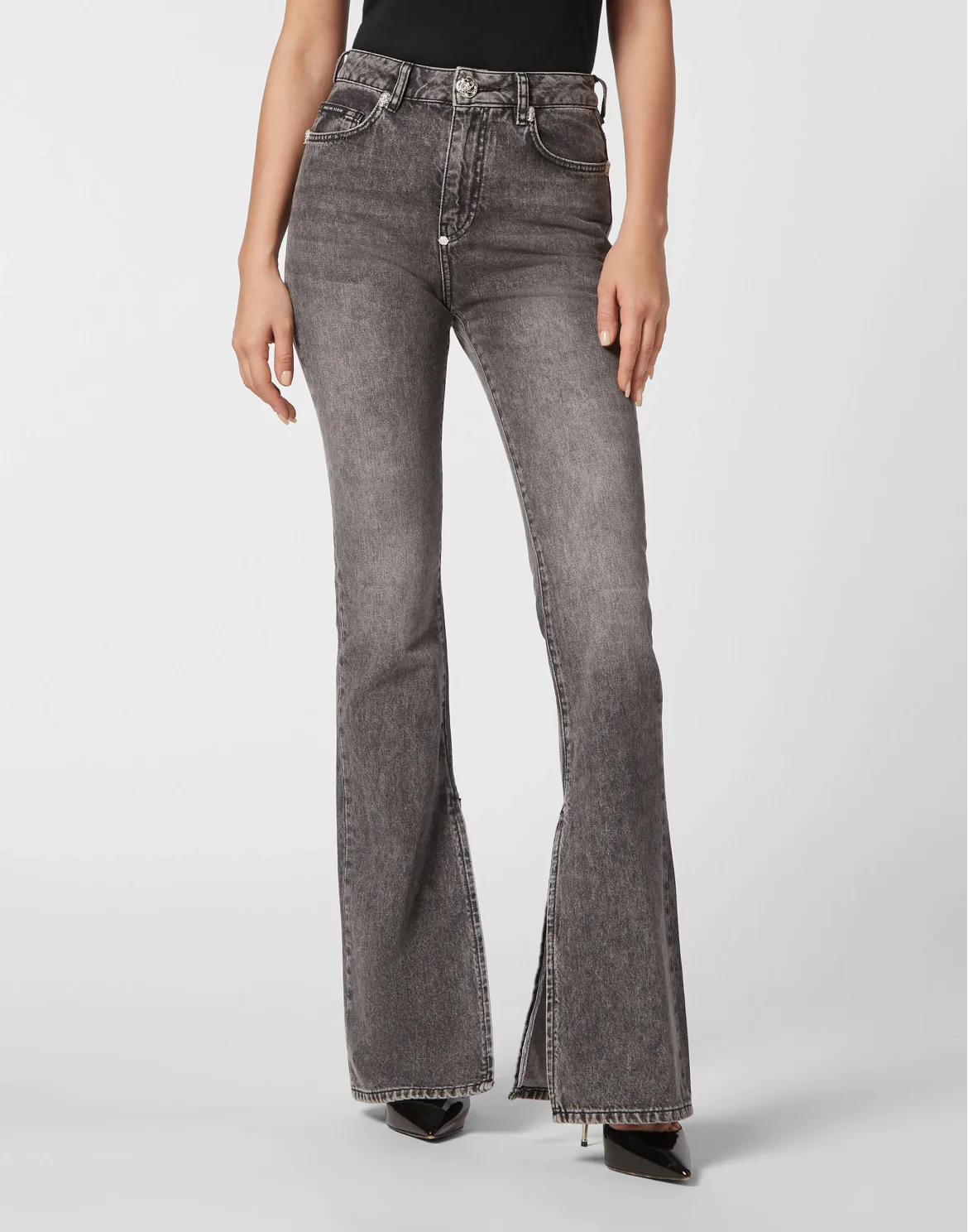 Crystal Skull Denim Flaire Fit Trousers, цвет: Черный