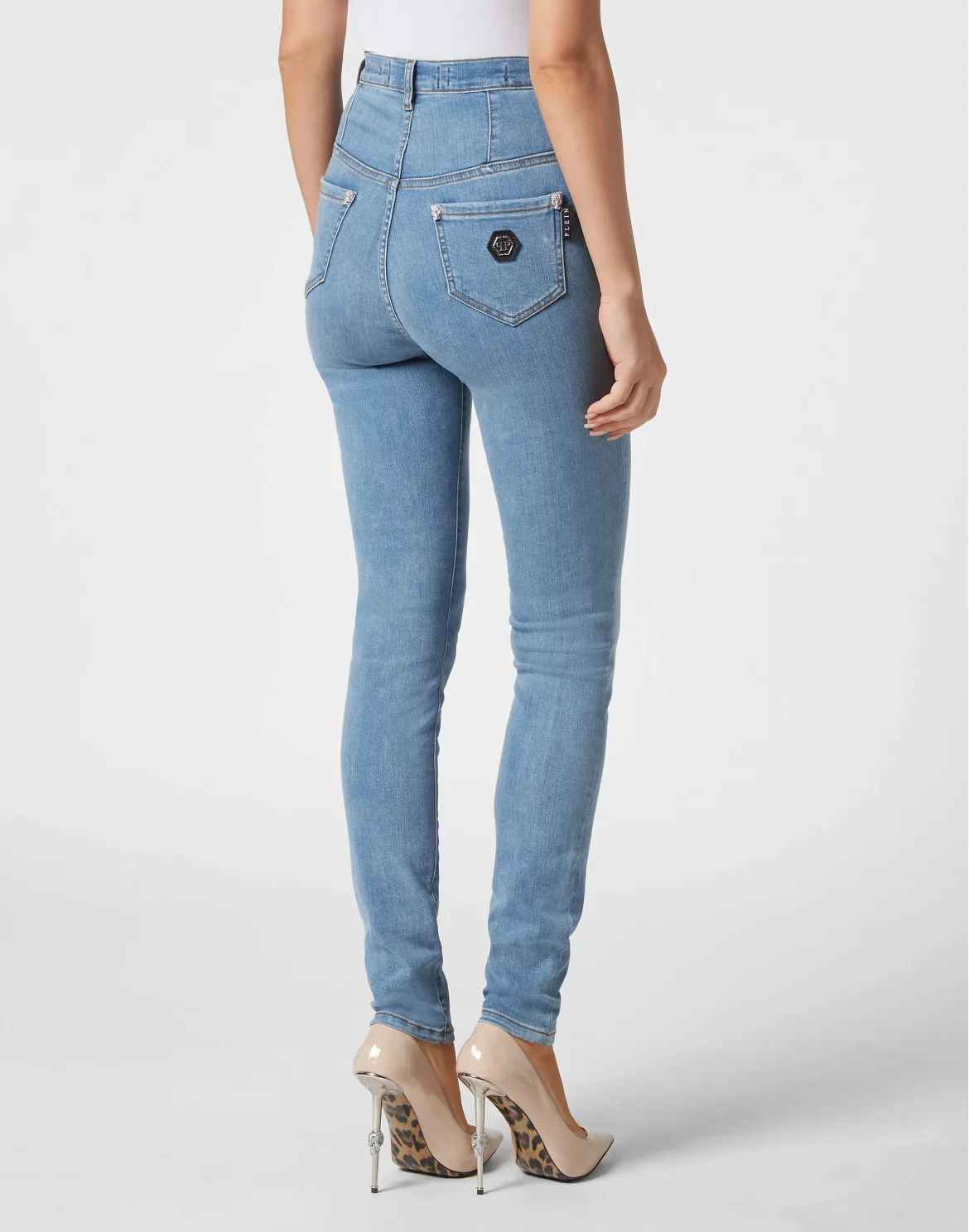Crystal Skull Denim Super High Waist Jegging, цвет: Голубой