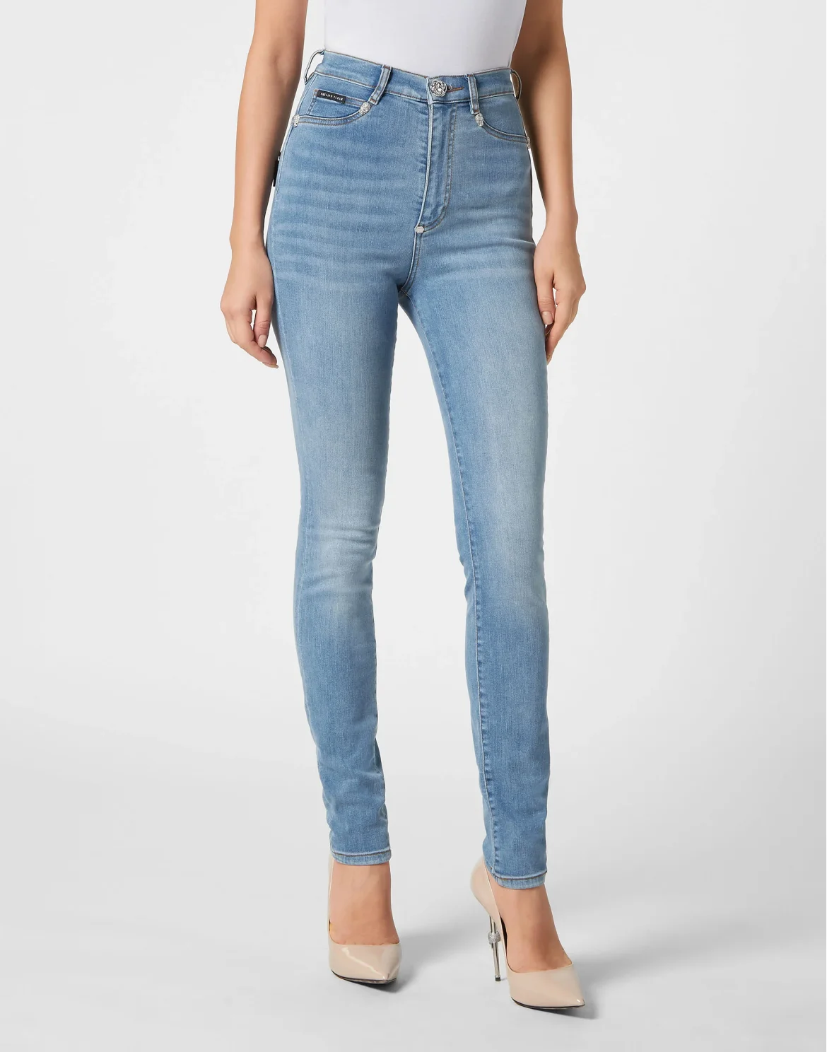 Crystal Skull Denim Super High Waist Jegging, цвет: Голубой