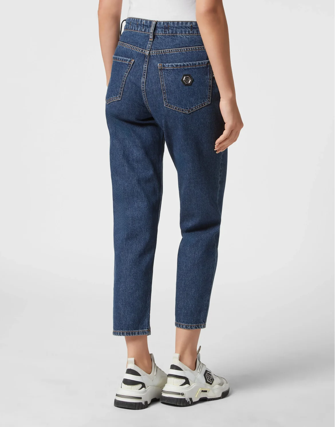 Crystal Denim Mom Fit Trousers Heart, цвет: Синий