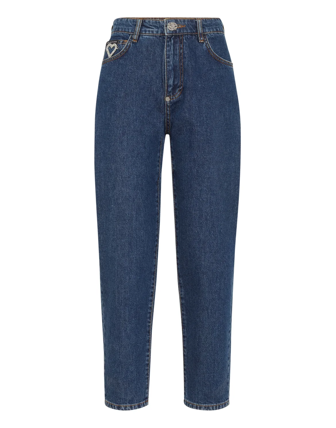 Crystal Denim Mom Fit Trousers Heart, цвет: Синий