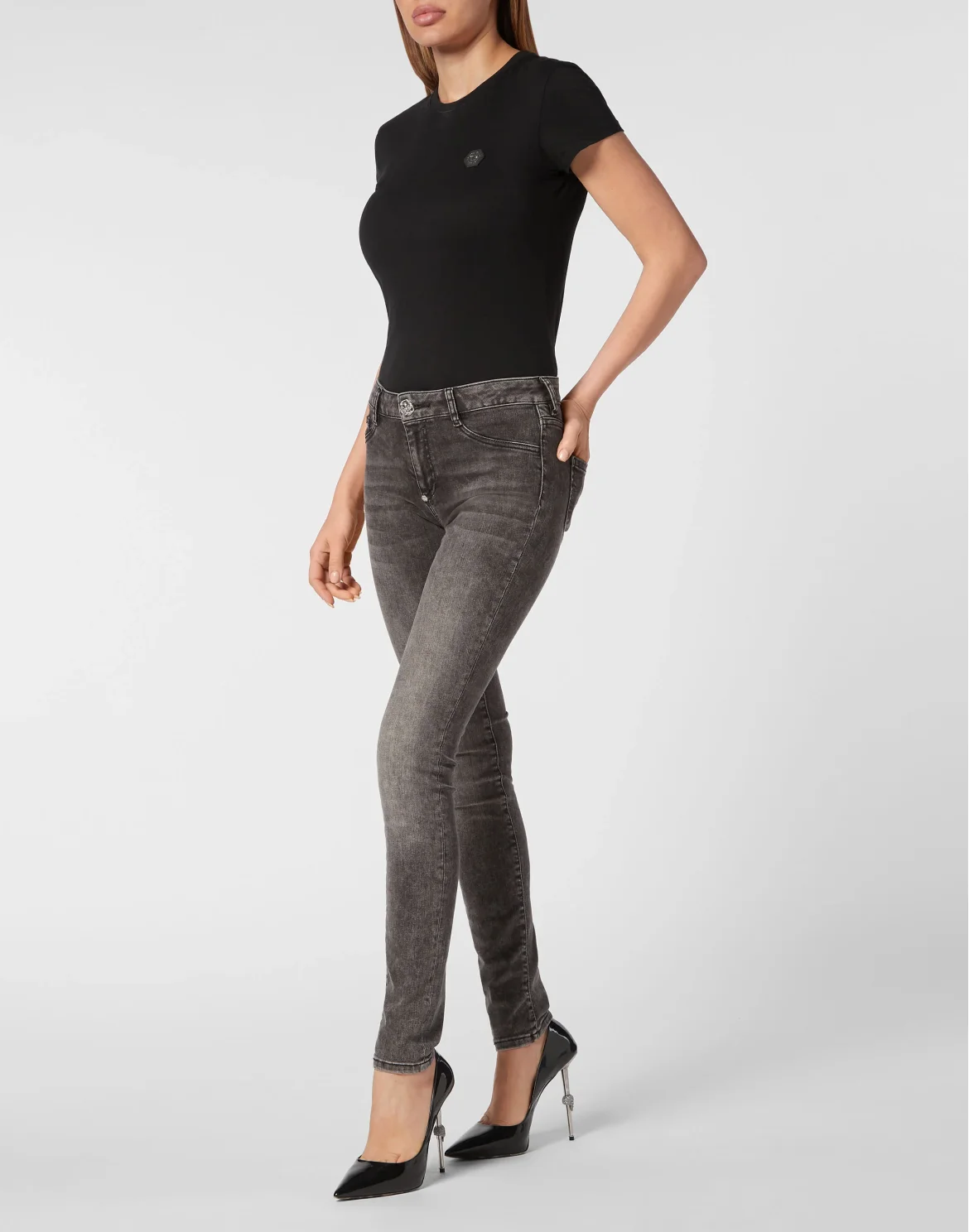Denim Jegging Fit Trousers, цвет: Черный