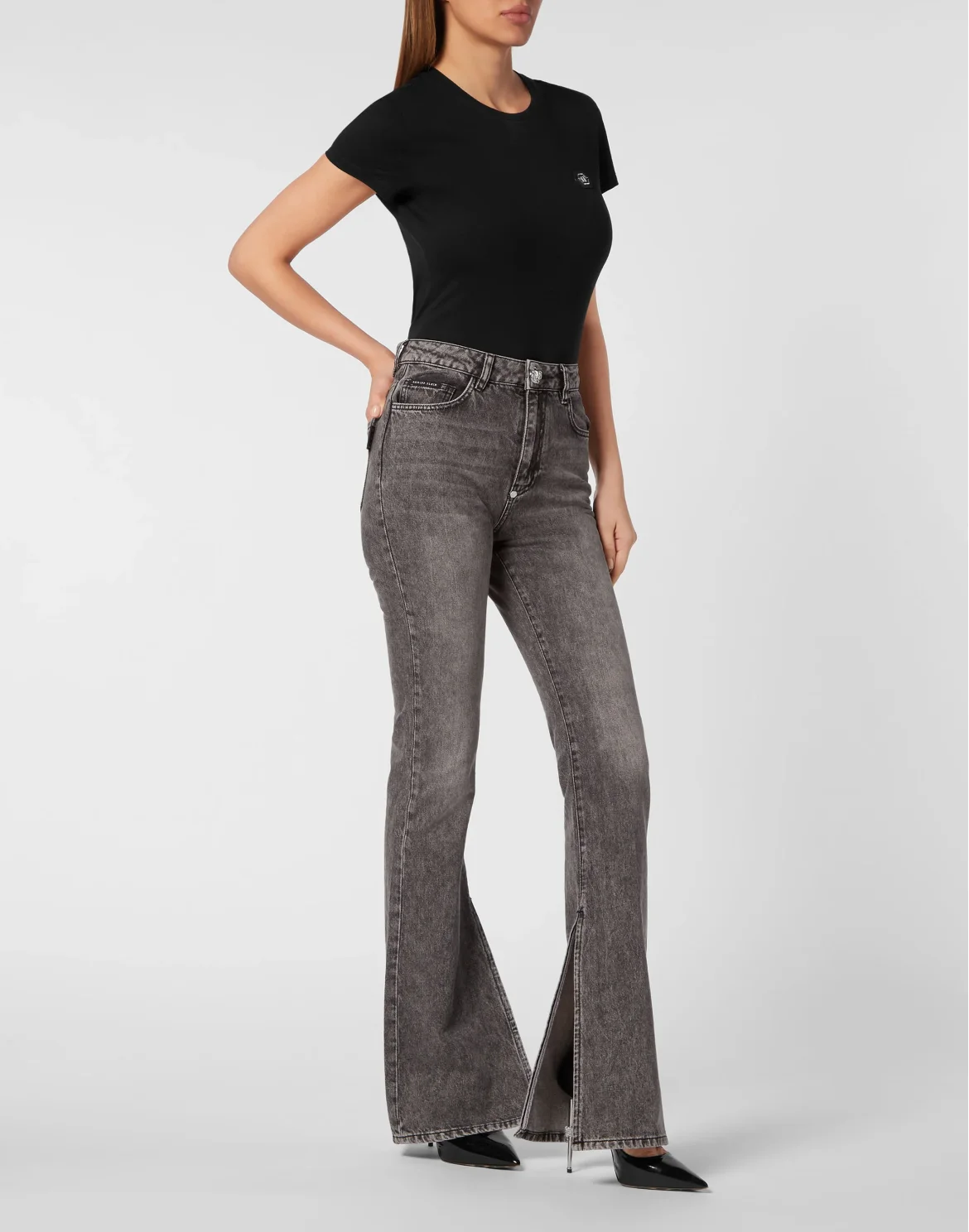 Denim Flare Fit Trousers, цвет: Черный