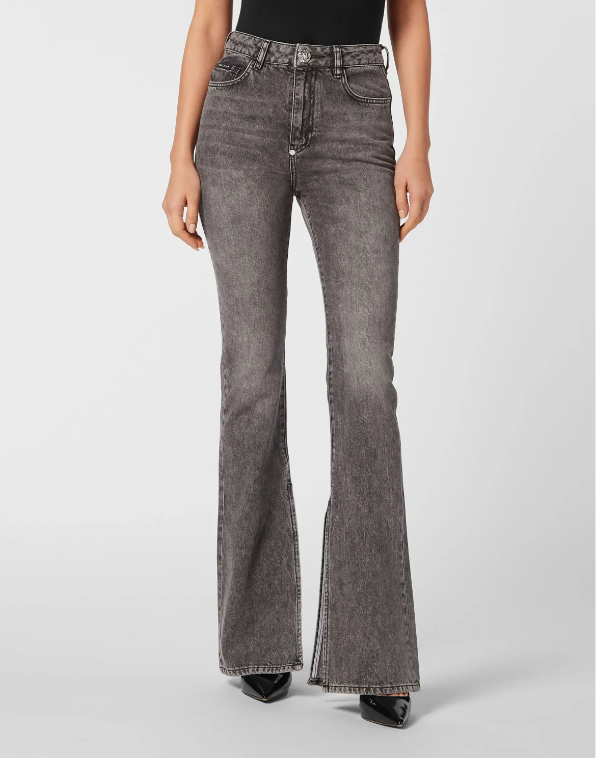 Denim Flare Fit Trousers, цвет: Черный
