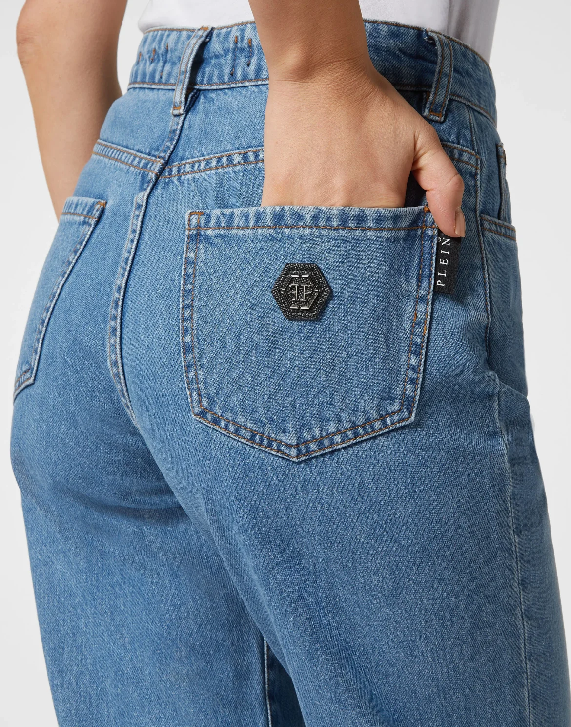 Denim Mom Fit Trousers, цвет: Голубой