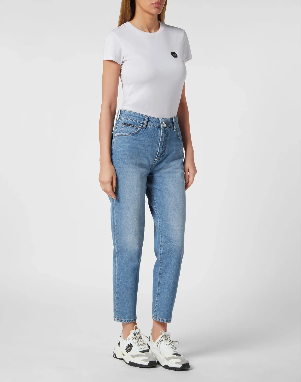 Denim Mom Fit Trousers, цвет: Голубой