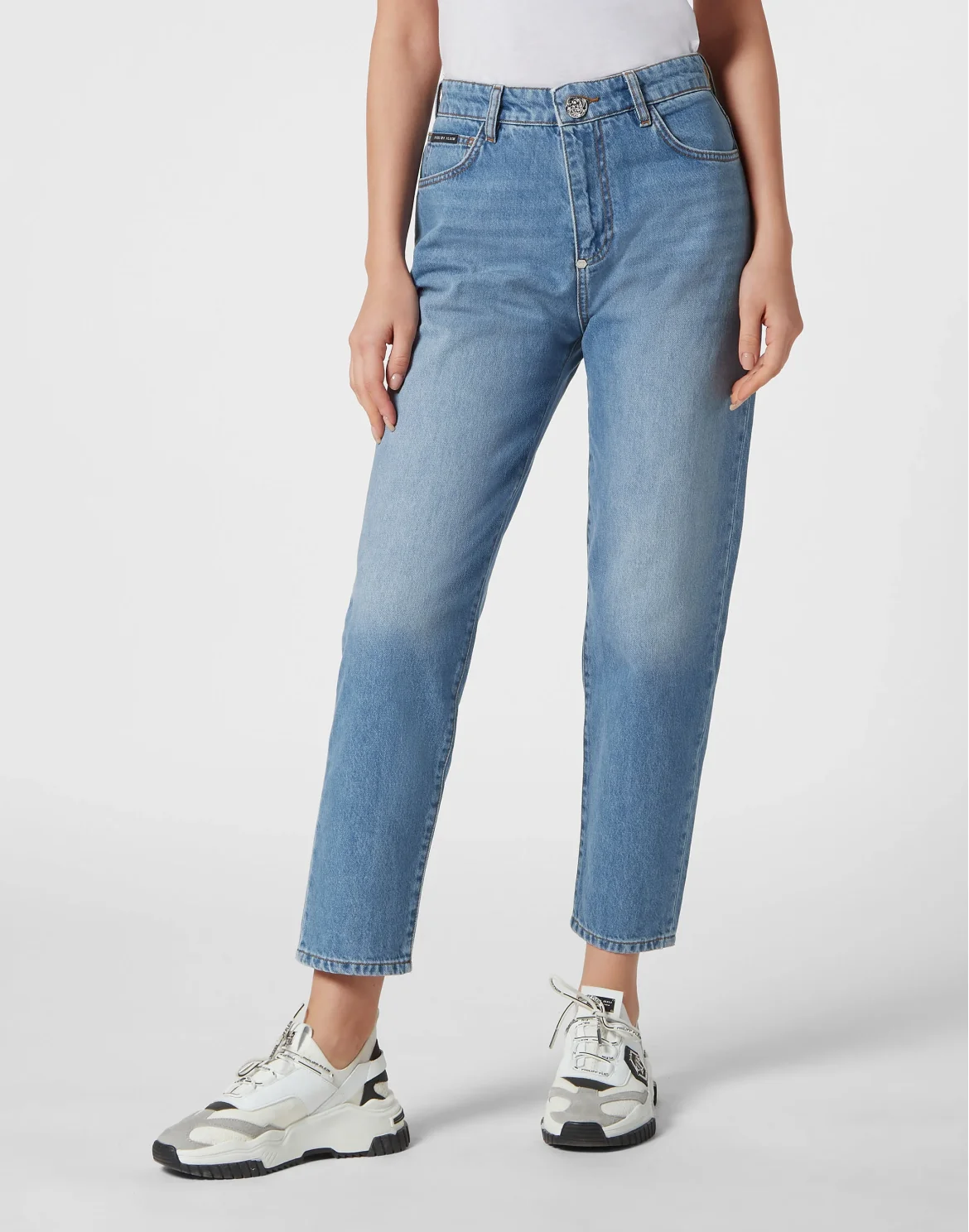 Denim Mom Fit Trousers, цвет: Голубой