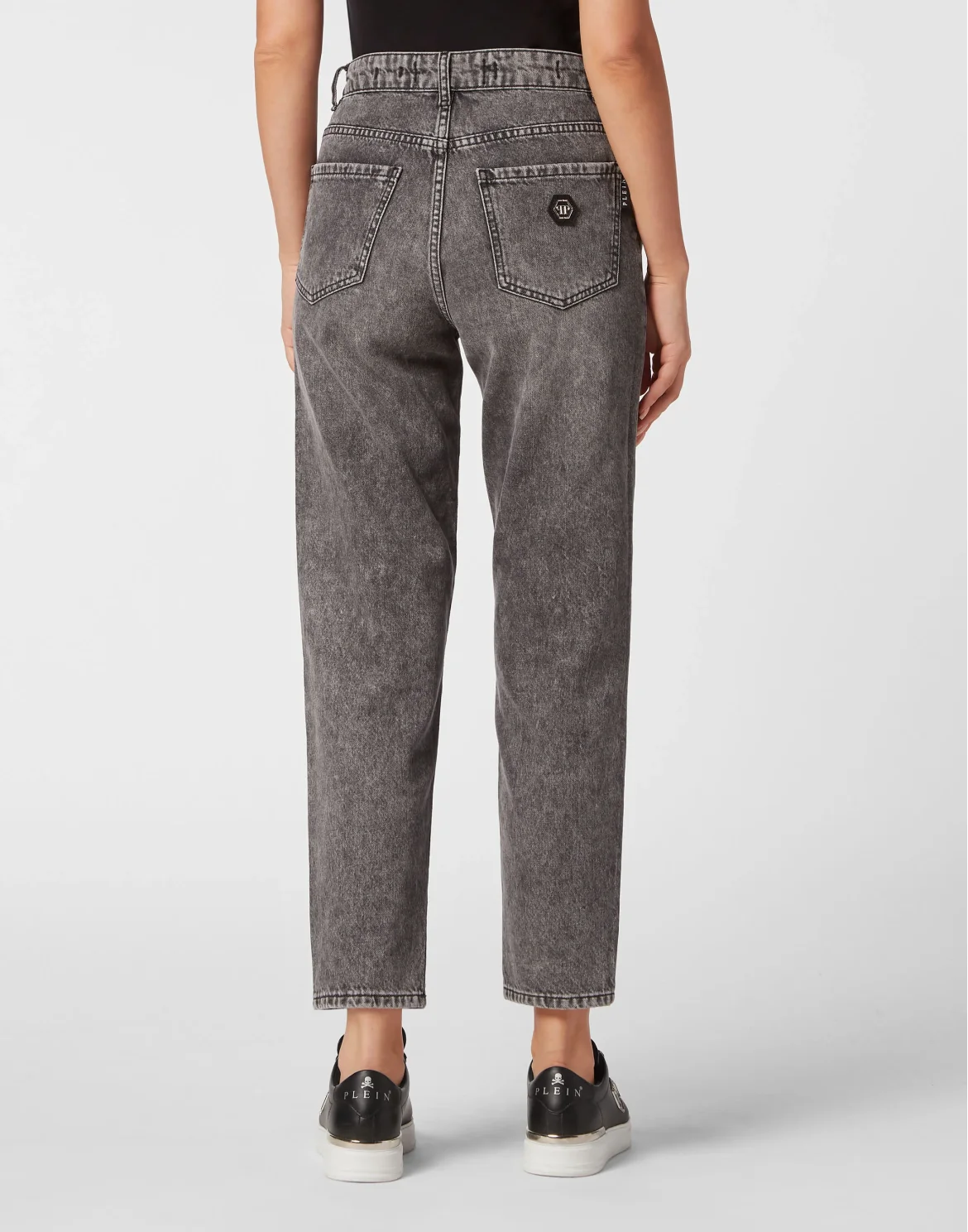 Denim Mom Fit Trousers, цвет: Черный