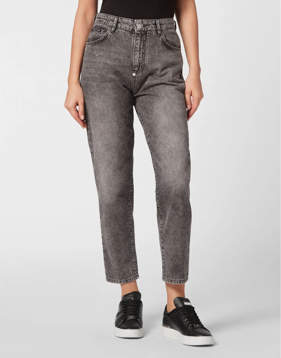 Denim Mom Fit Trousers, цвет: Черный
