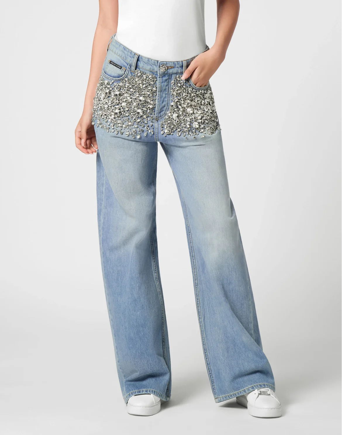 Crystal Stones Skater Fit Trousers, цвет: Серый