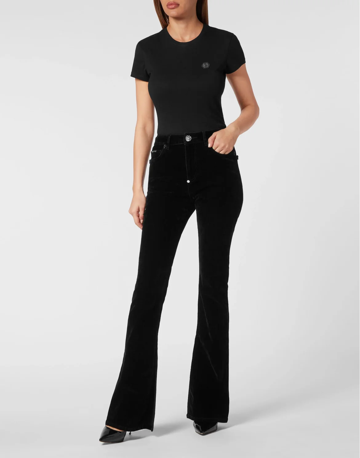 Crystal Skull Denim Flaire Fit Trousers, цвет: Черный