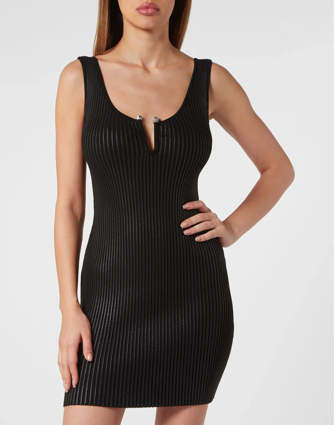 Coated Knit Mini Dress, цвет: Черный