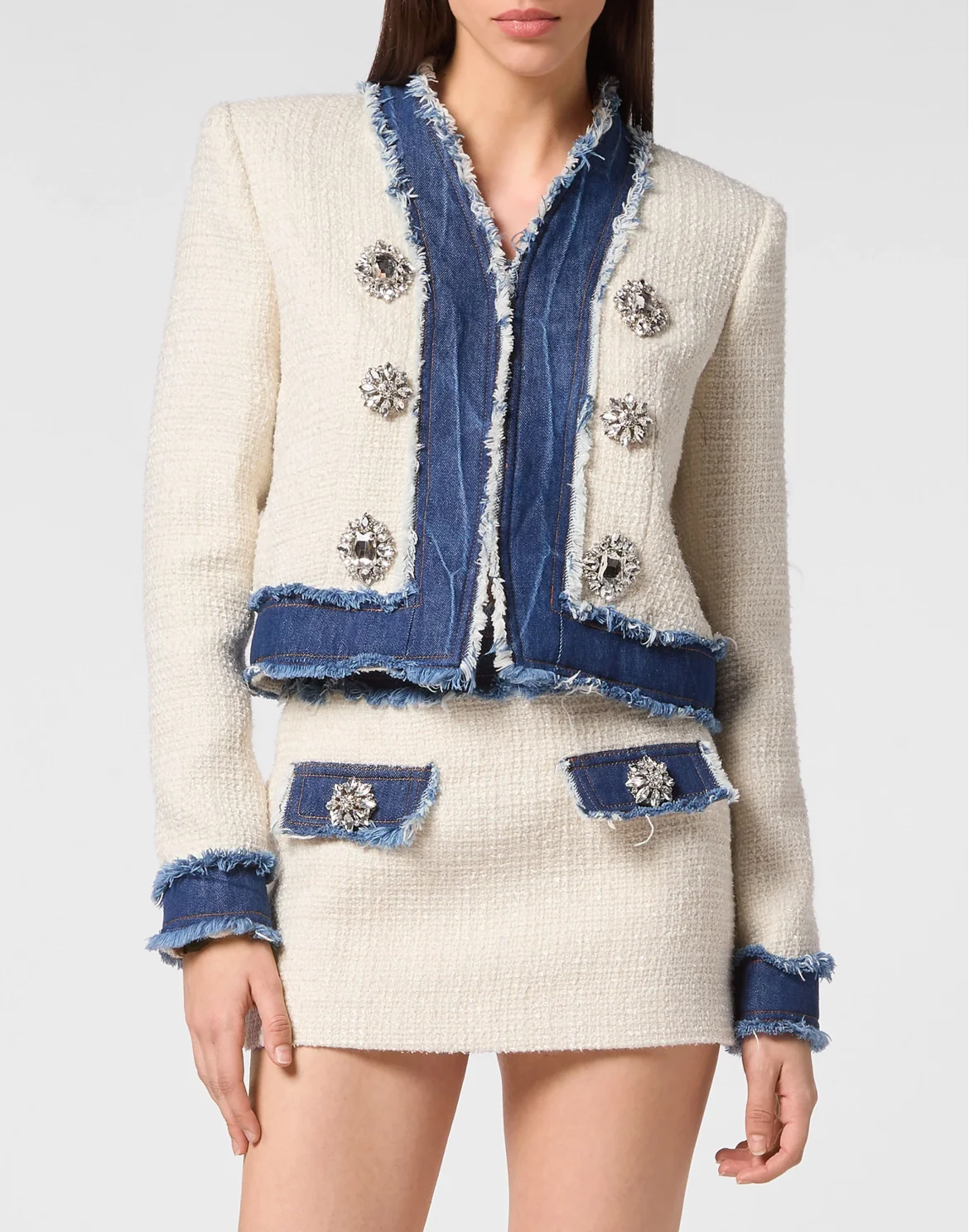 Tweed Denim Bolero Jacket, цвет: Белый