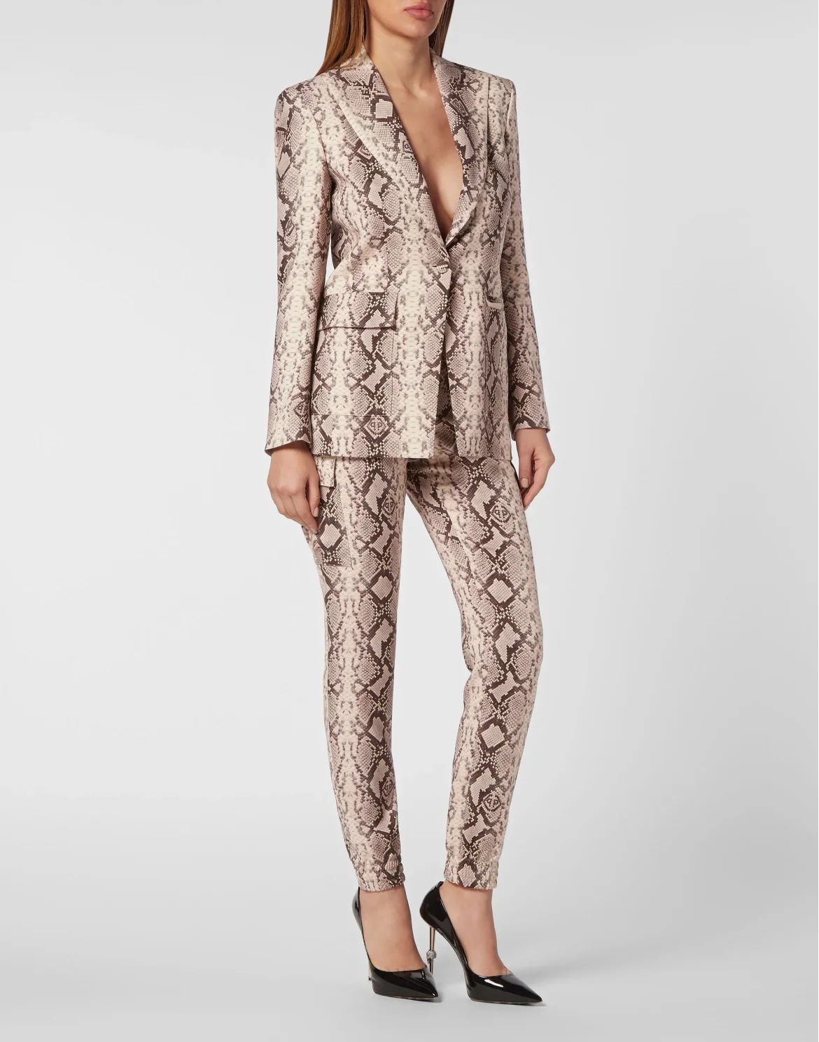 Satin Slim Fit Blazer Pitone, цвет: Бежевый
