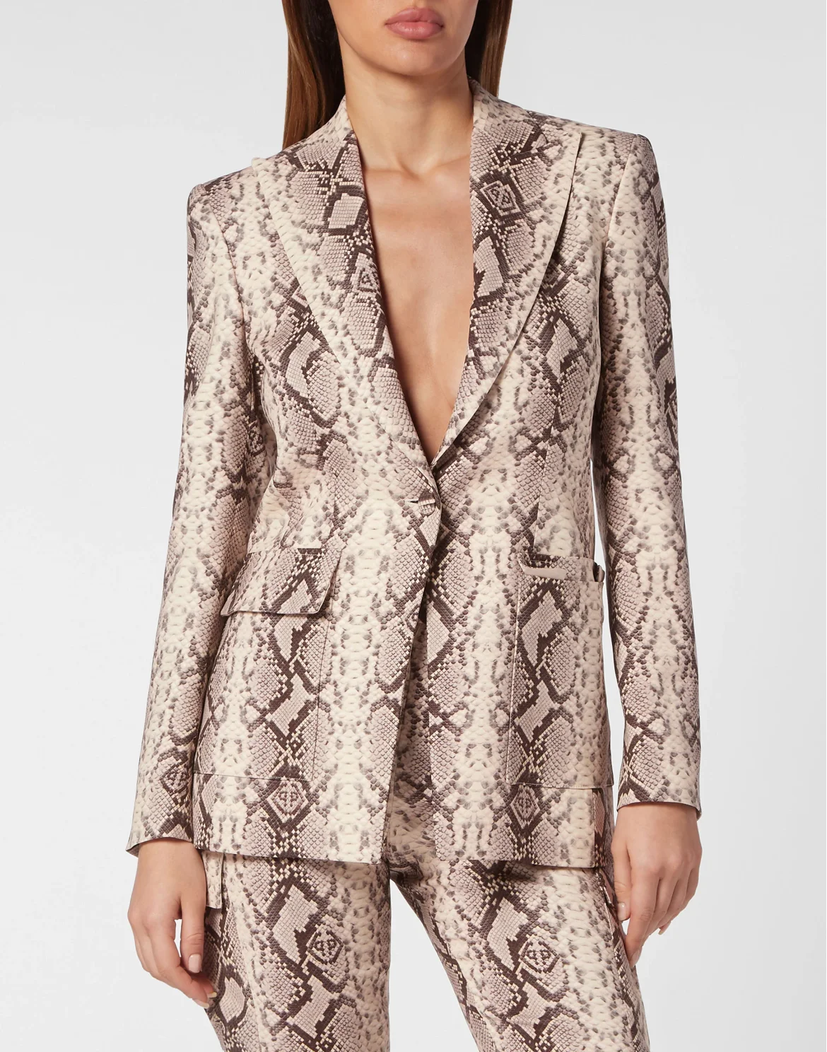 Satin Slim Fit Blazer Pitone, цвет: Бежевый