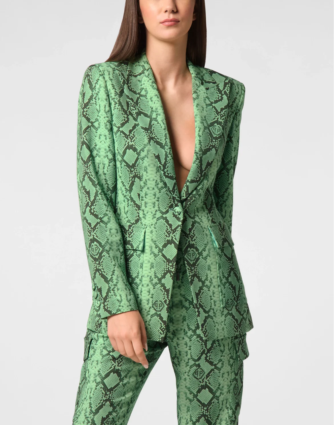 Satin Slim Fit Blazer Pitone, цвет: Бирюзовый