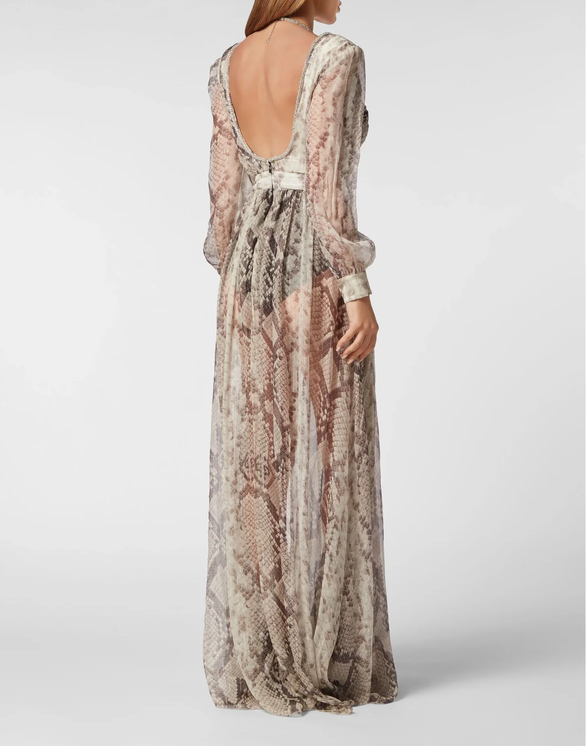 Silk Chiffon Long Dress Pitone, цвет: Бежевый