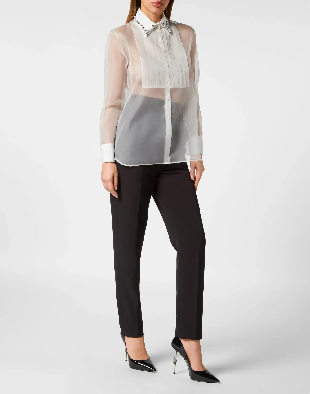 Organza Regular Collar Strass Shirt, цвет: Белый