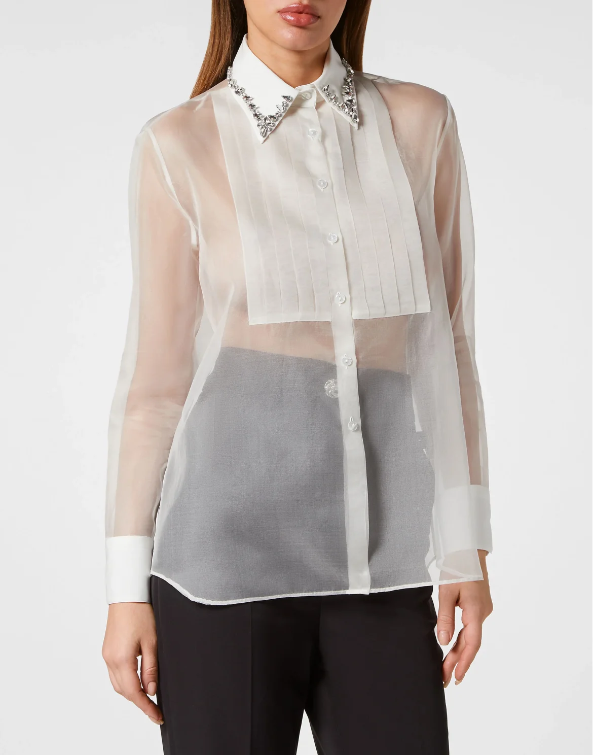 Organza Regular Collar Strass Shirt, цвет: Белый