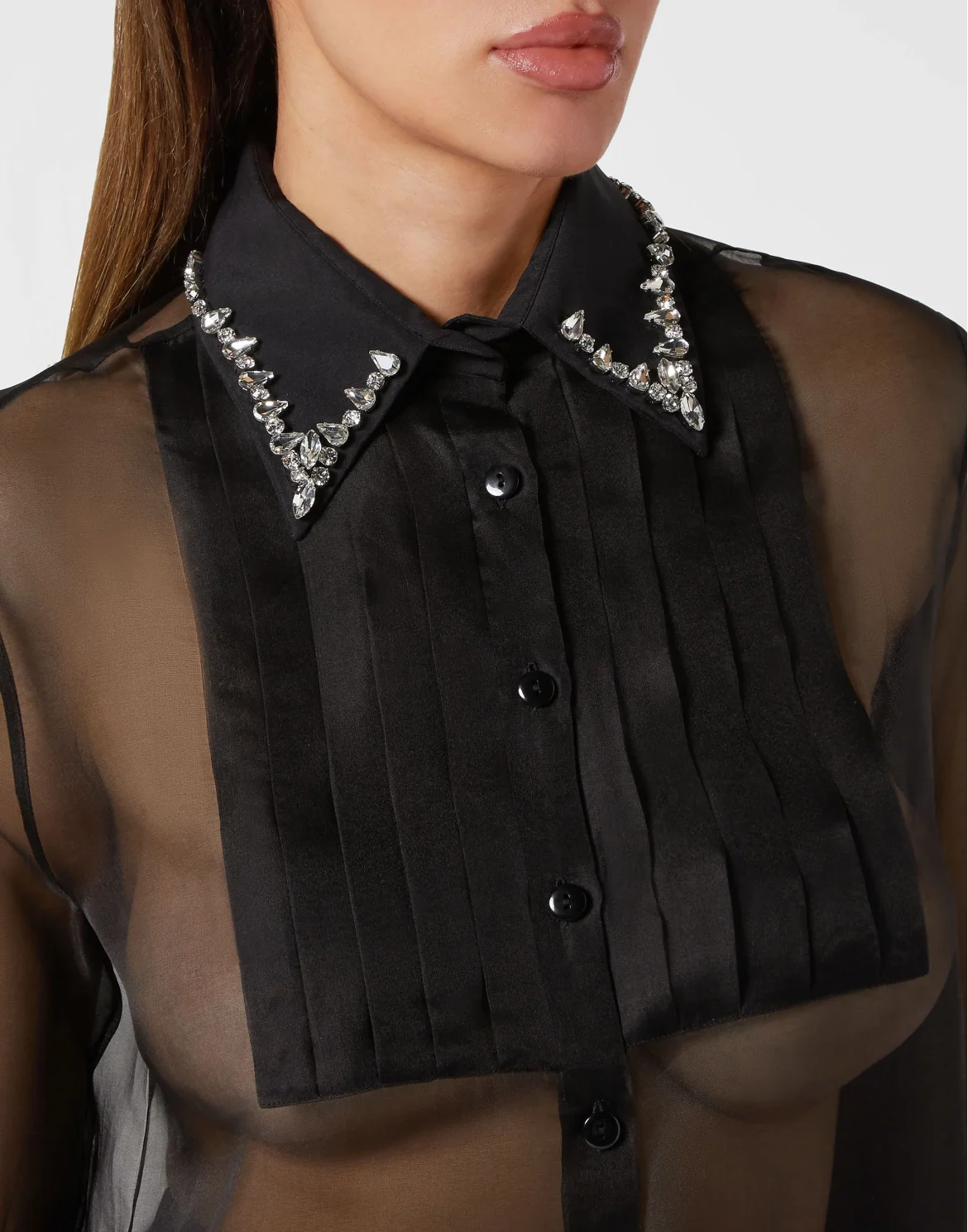Organza Regular Collar Strass Shirt, цвет: Черный