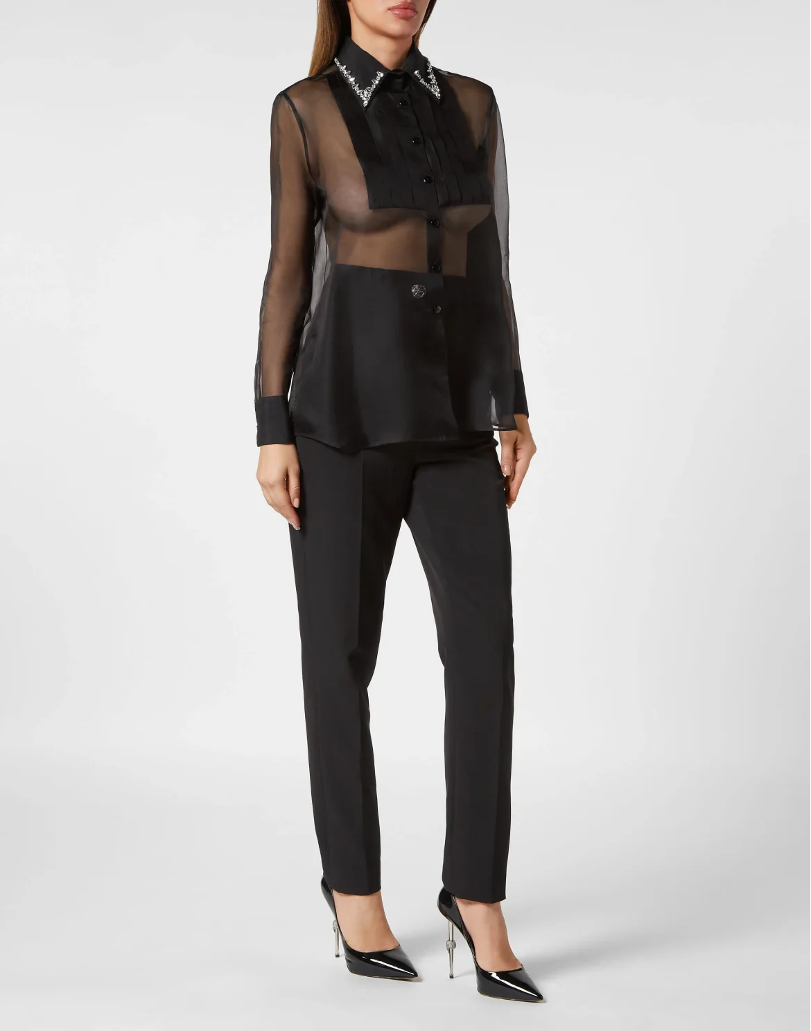 Organza Regular Collar Strass Shirt, цвет: Черный