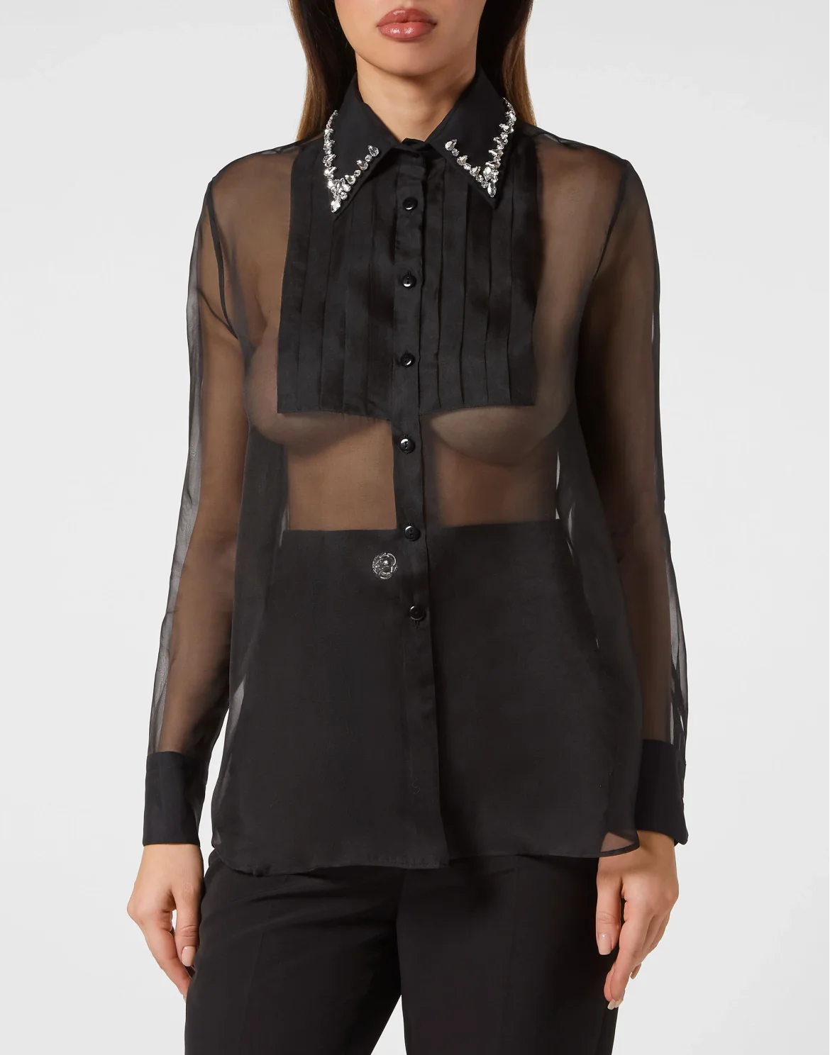 Organza Regular Collar Strass Shirt, цвет: Черный