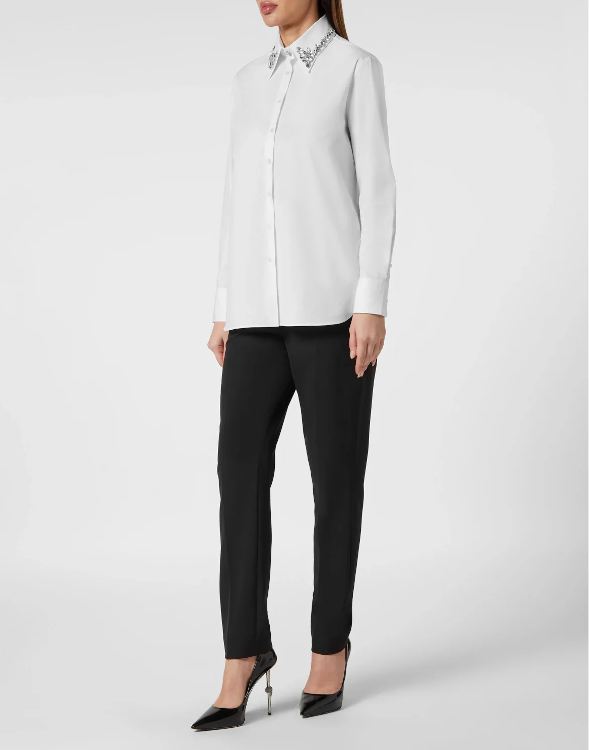 Popeline Regular Collar Strass Shirt, цвет: Белый