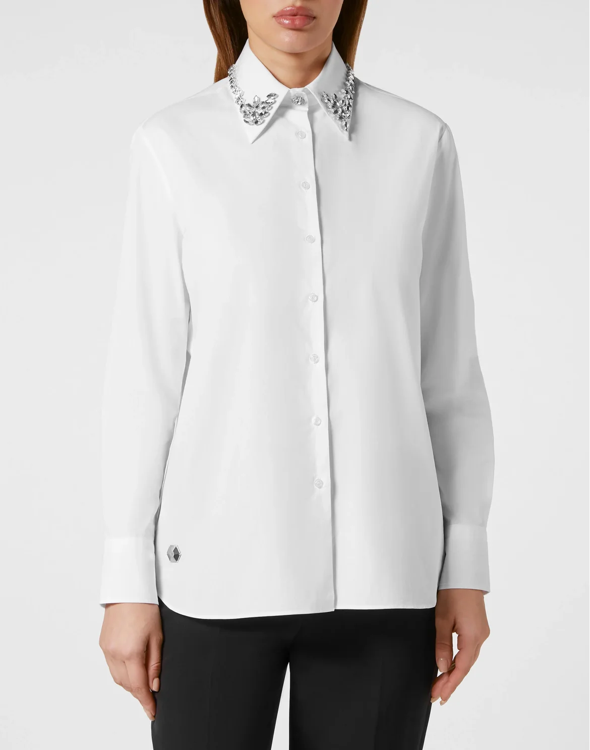 Popeline Regular Collar Strass Shirt, цвет: Белый