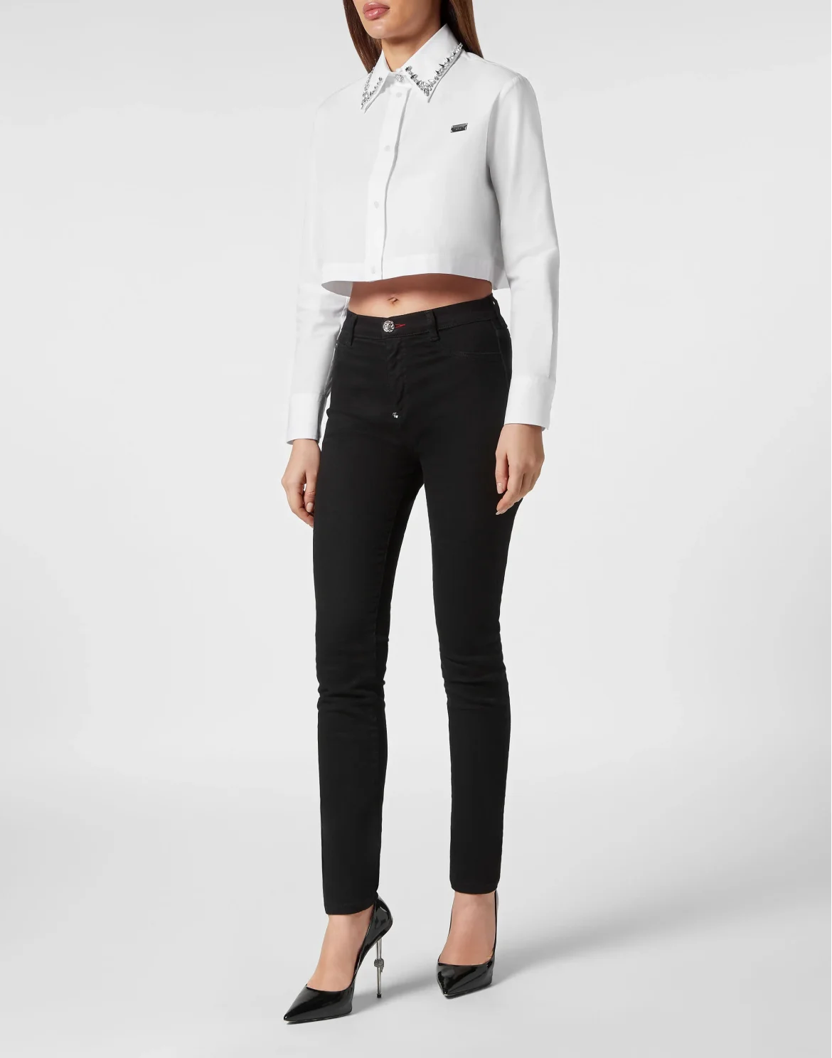 Popeline Regular Collar Strass Shirt, цвет: Белый