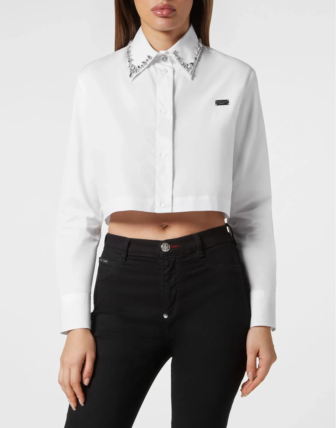 Popeline Regular Collar Strass Shirt, цвет: Белый