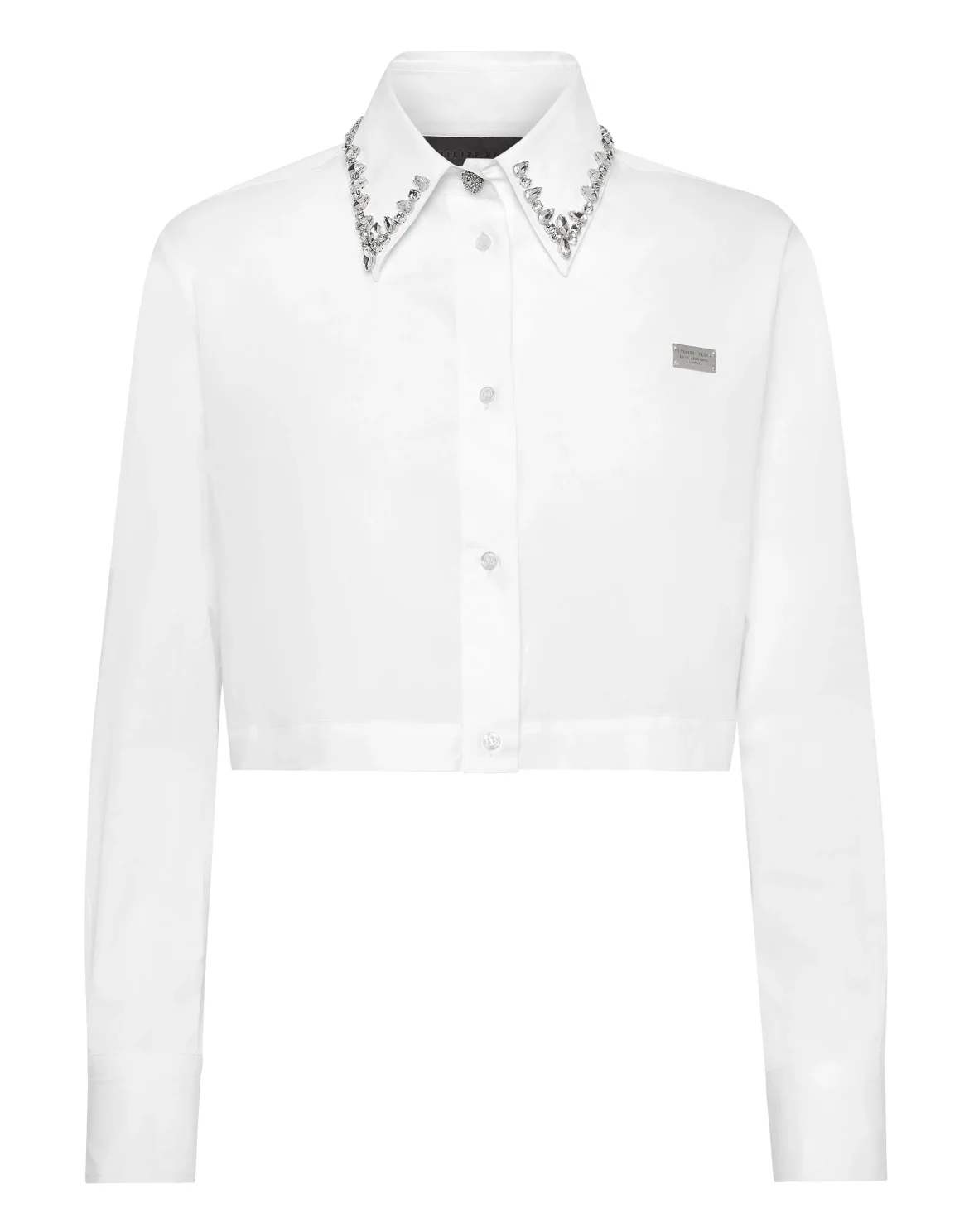 Popeline Regular Collar Strass Shirt, цвет: Белый