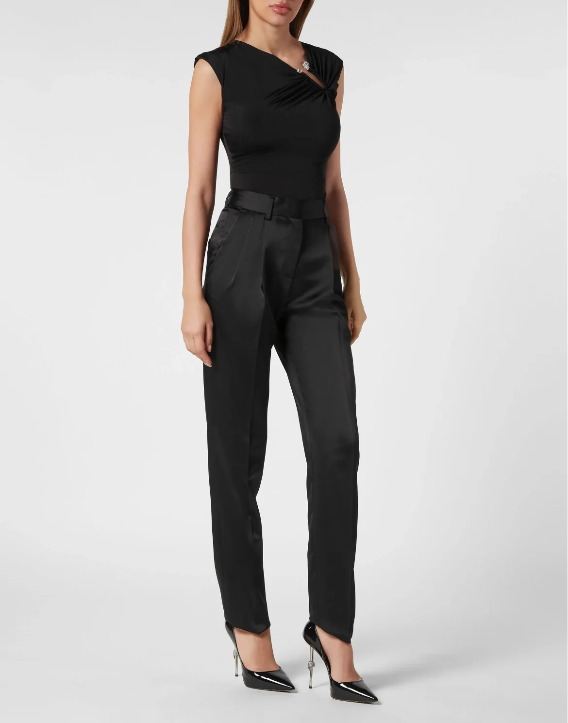 Basic Satin HIgh Waist Office Trousers, цвет: Черный